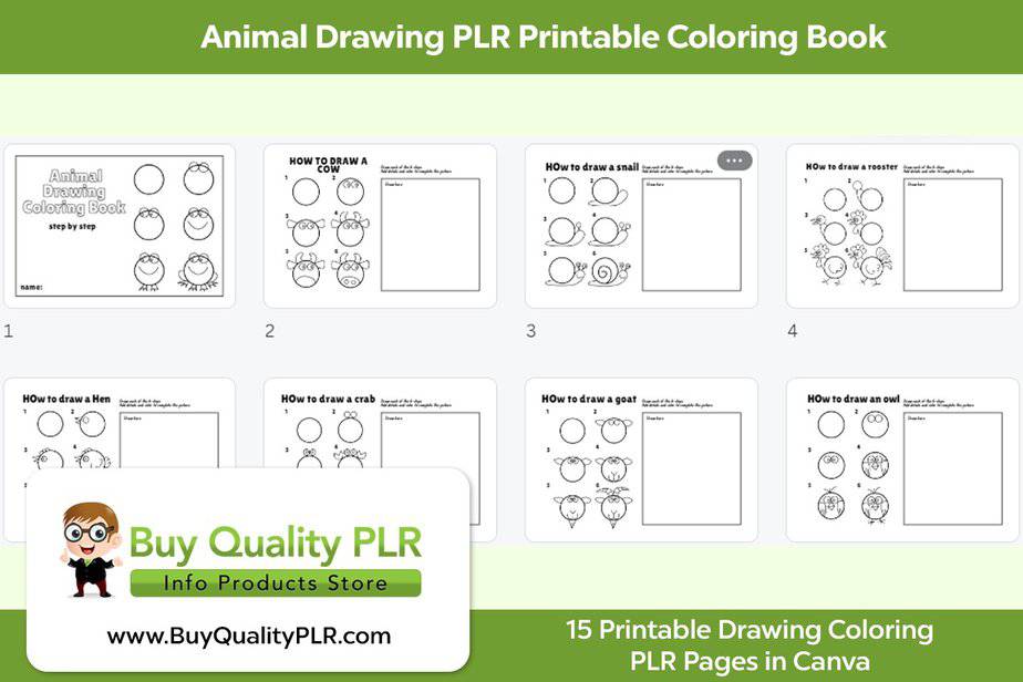 Animal Drawing PLR Printable Coloring Book