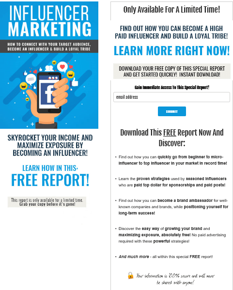Influencer Marketing PLR Squeeze Page